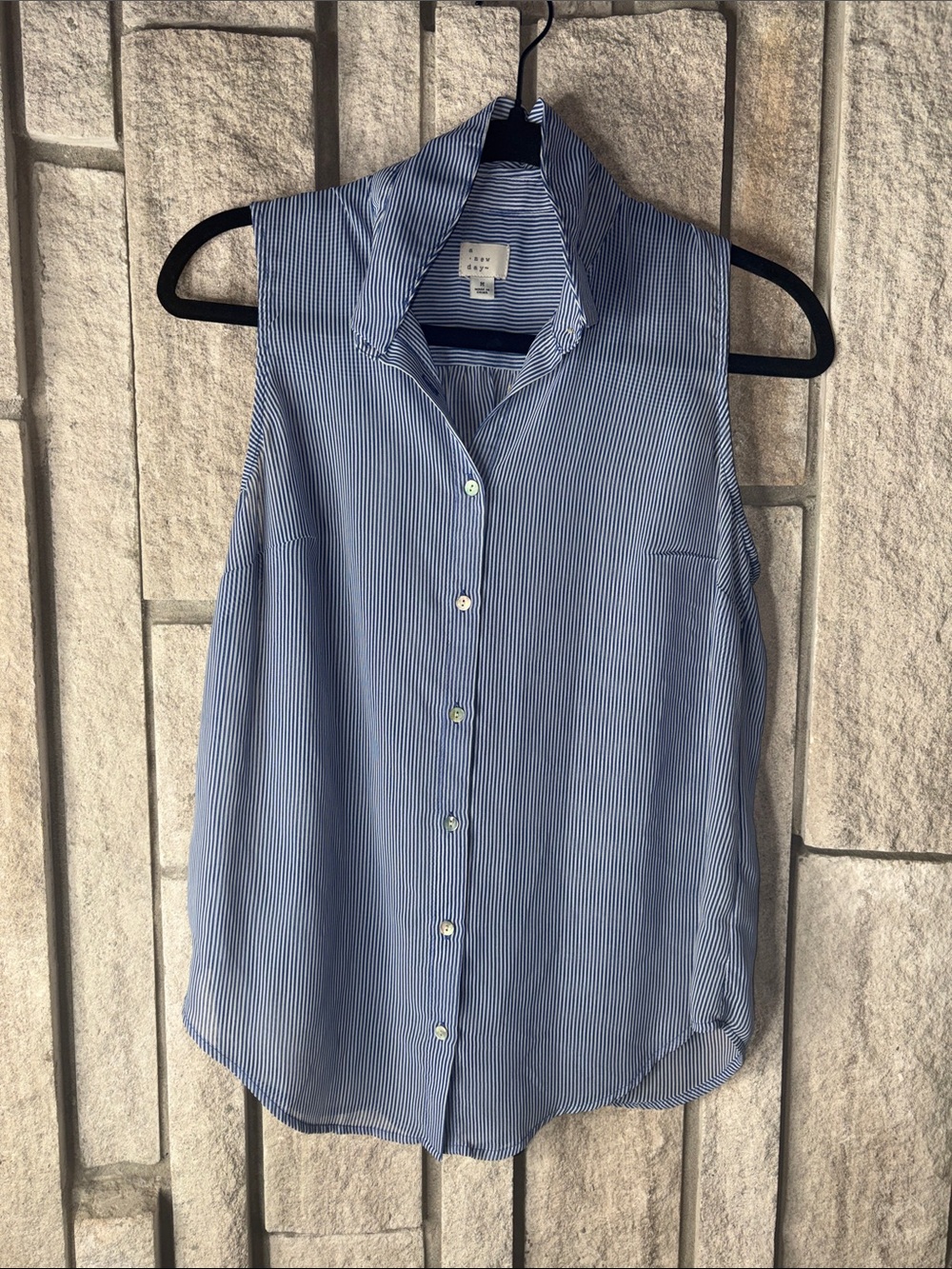 a new day Blue and White Pinstripe Sleeveless Button-Up Blouse